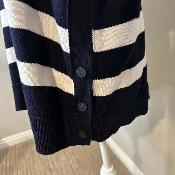 Talbots cotton blend navy stripe crew neck with snaps sweater size XL - Picture 4 of 10
